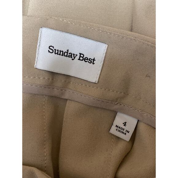 Aritzia Sunday Best Beige Pleated Back Zip Knee Length Flared A-Line Skirt Sz 4 - Picture 4 of 5